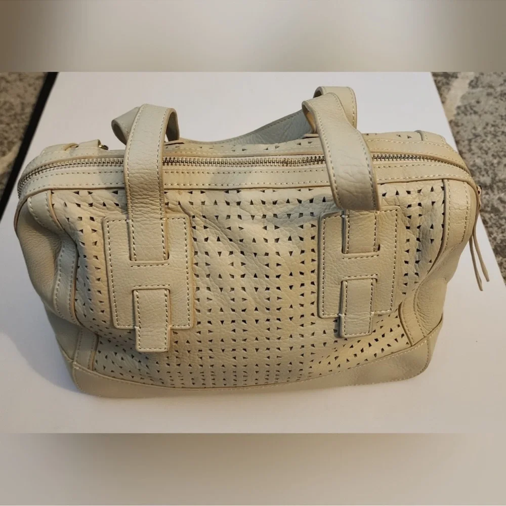 Isaac Mizrahi Leather Chic Cream Satchel